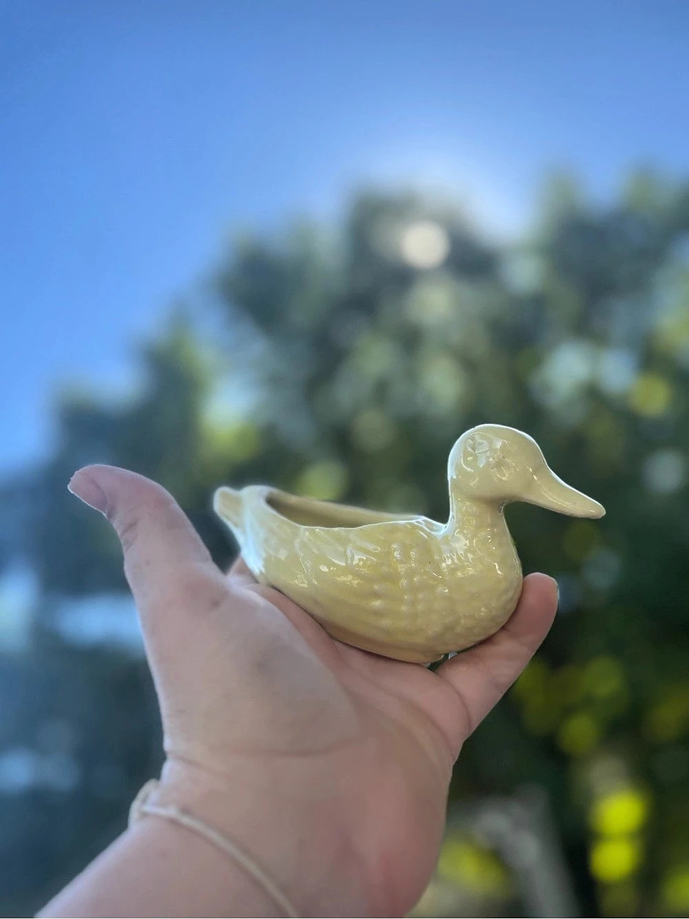 Vintage Yellow Duck Decorative Planter